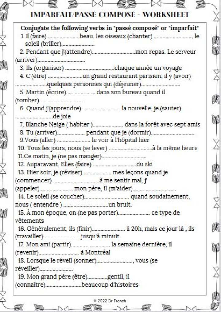 Passé Composé vs Imparfait Exercises PDF with Answers