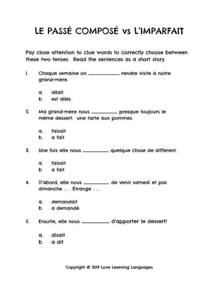 Passe Composé vs Imparfait Exercises PDF with Answers & Solutions