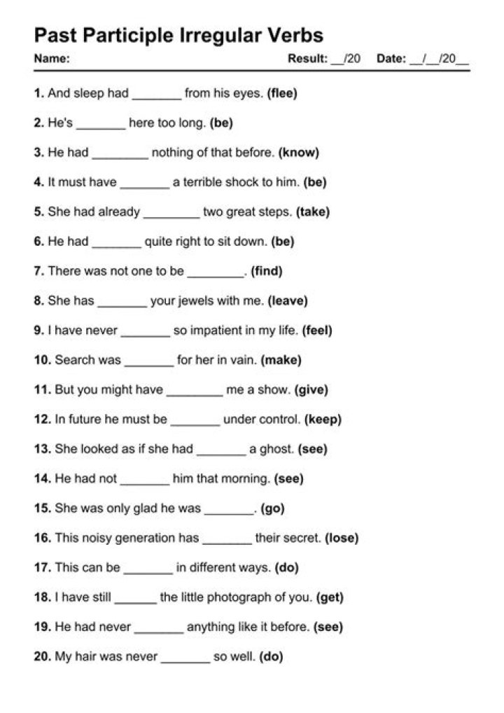Free Past Participle Exercises with Answers PDF Download