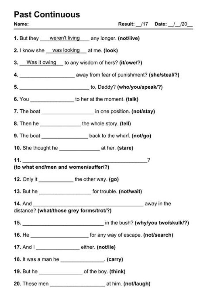 Past Simple & Past Continuous Exercises with Answers PDF