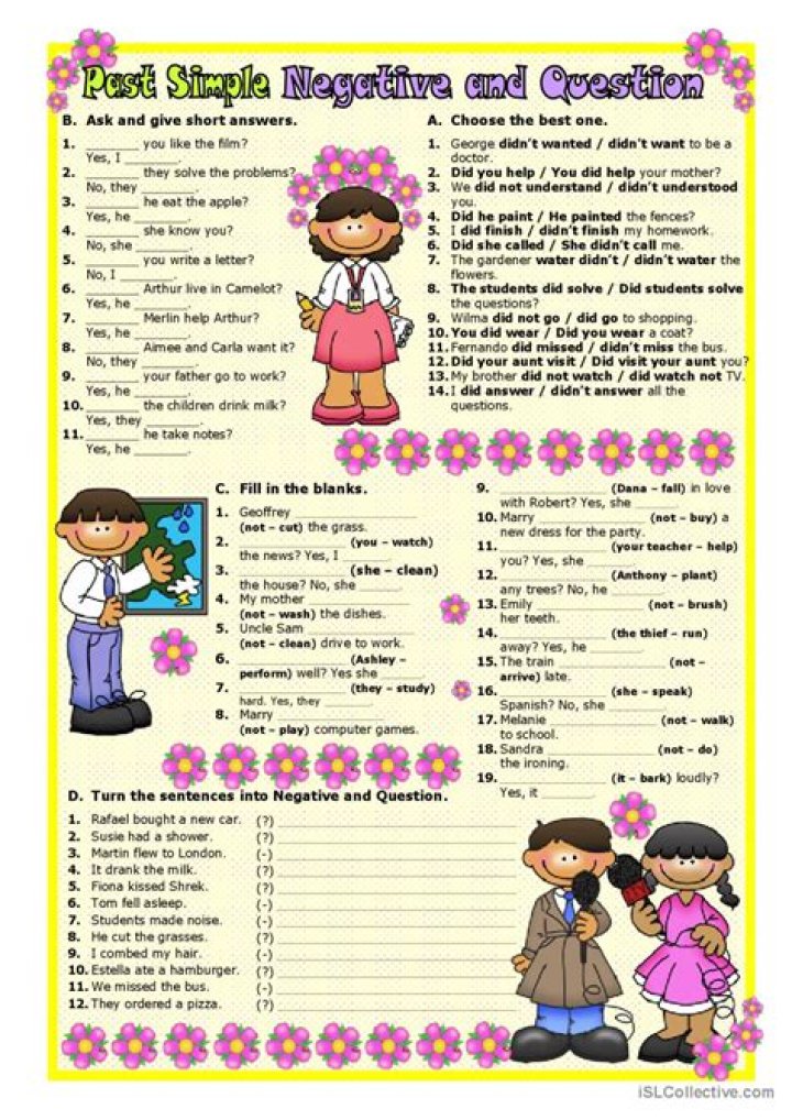 Past Simple Negative & Questions Exercises PDF for Beginners