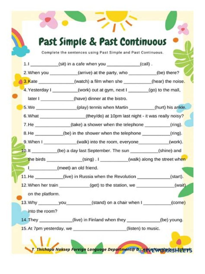 Past Simple and Past Continuous Worksheets PDF – Free Download