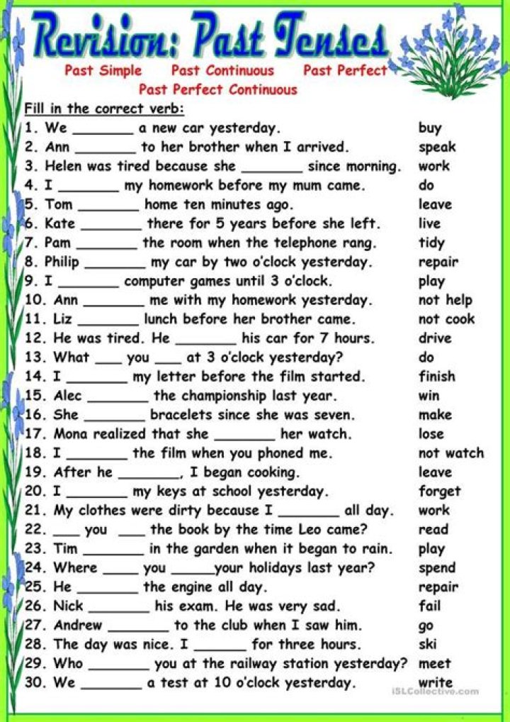 Past Tenses Exercises with Answers PDF – Perfect Practice