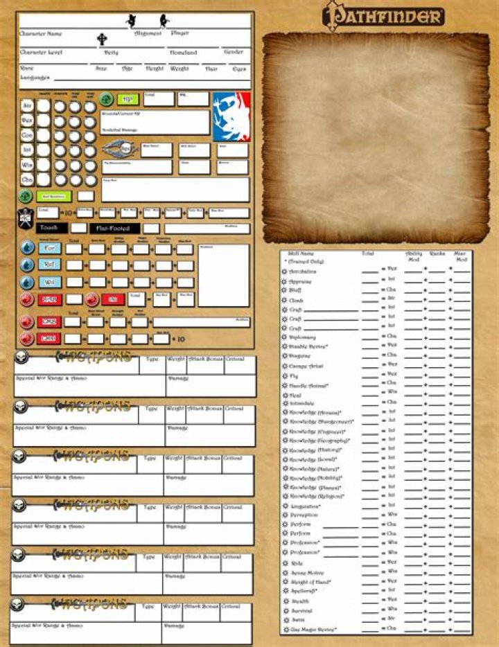 Pathfinder 1 Character Sheet PDF – Free Download