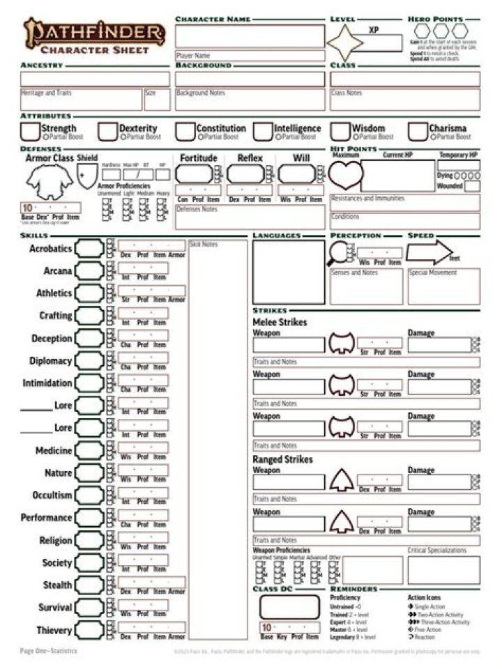 Pathfinder 2 Character Sheet PDF – Download Free Game Ready Template