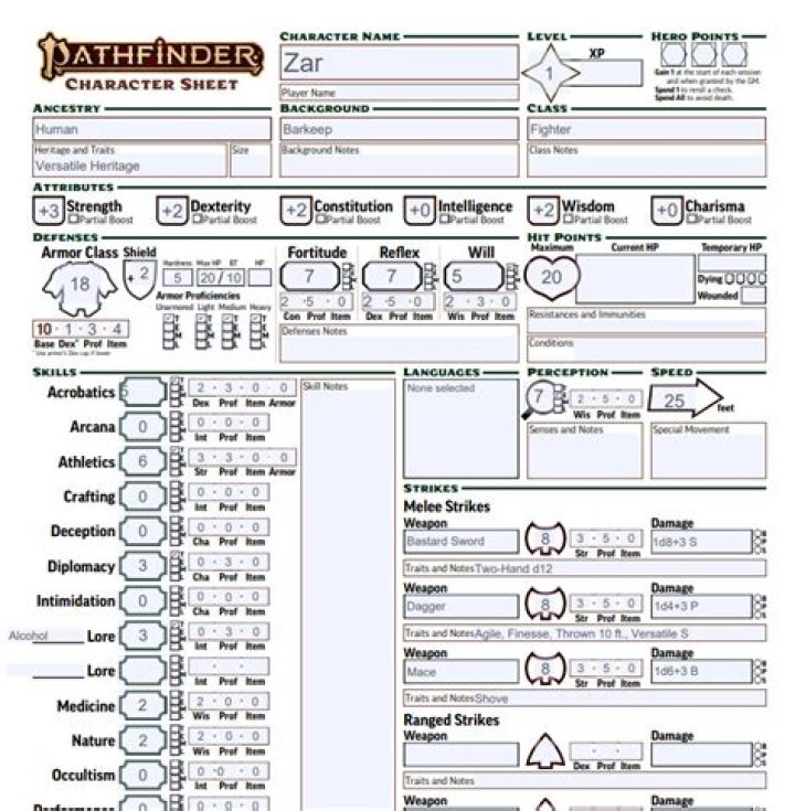 Pathfinder 2e Fillable Character Sheet PDF – Free Download