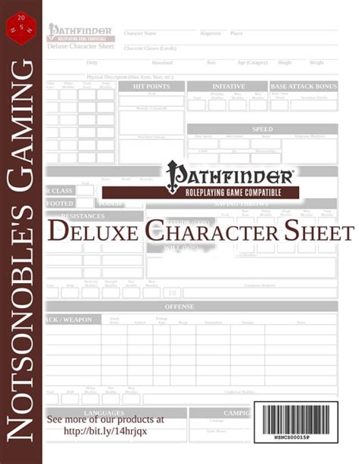 Pathfinder Deluxe Character Sheet PDF – Download Free Printable Game Sheet