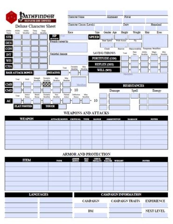 Free Pathfinder Fillable PDF Character Sheet for RPG Gameplay