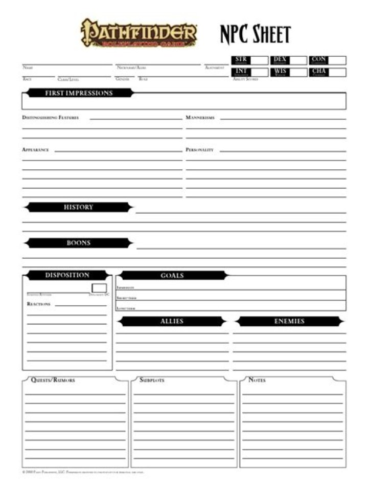 Pathfinder NPC Sheet PDF – Printable Guide for Gamers