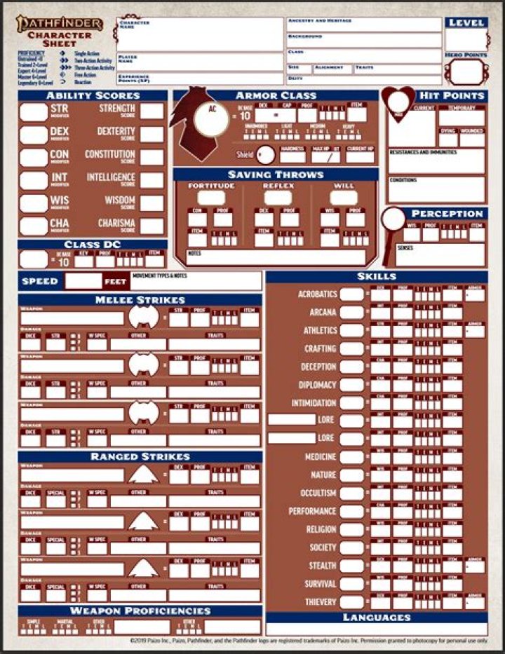 Download Free Pathfinder RPG Character Sheet PDF