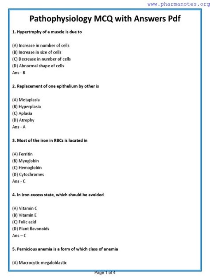 Pathophysiology MCQs with Answers PDF – Comprehensive Exam Guide