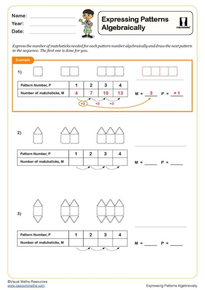 Patterns and Algebra Worksheets PDF for Students & Teachers