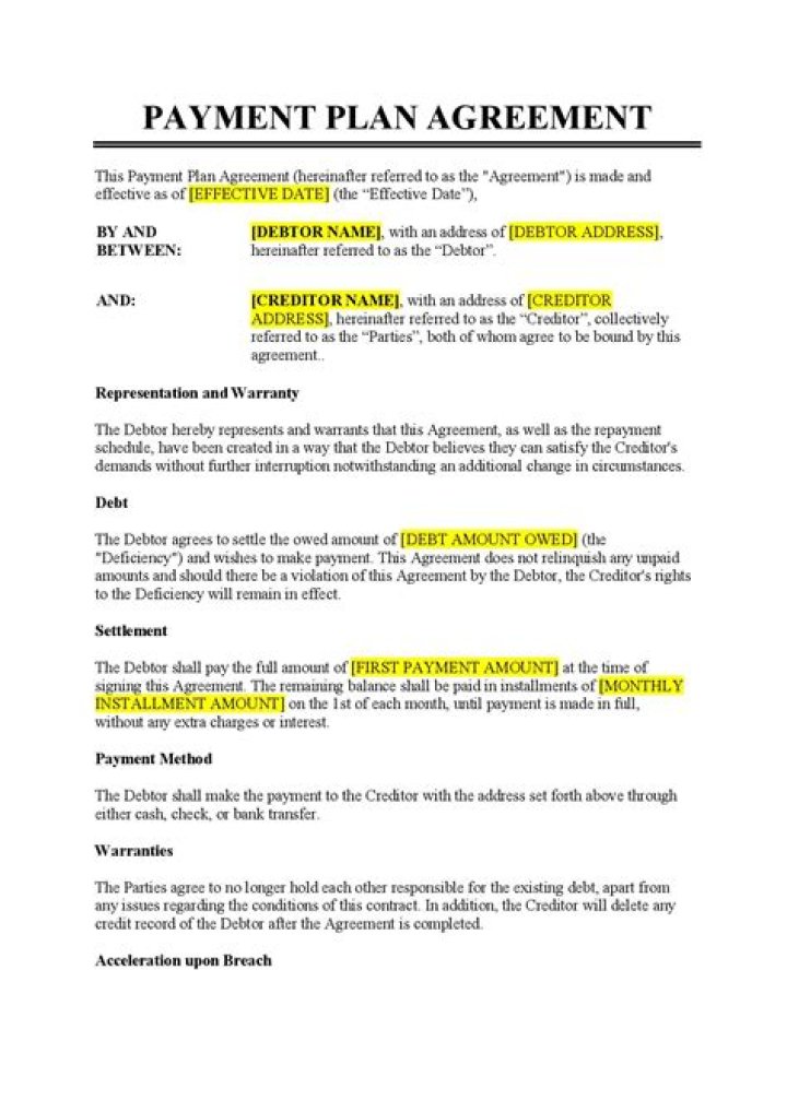 Payment Plan Agreement Template PDF Download – Free & Customizable