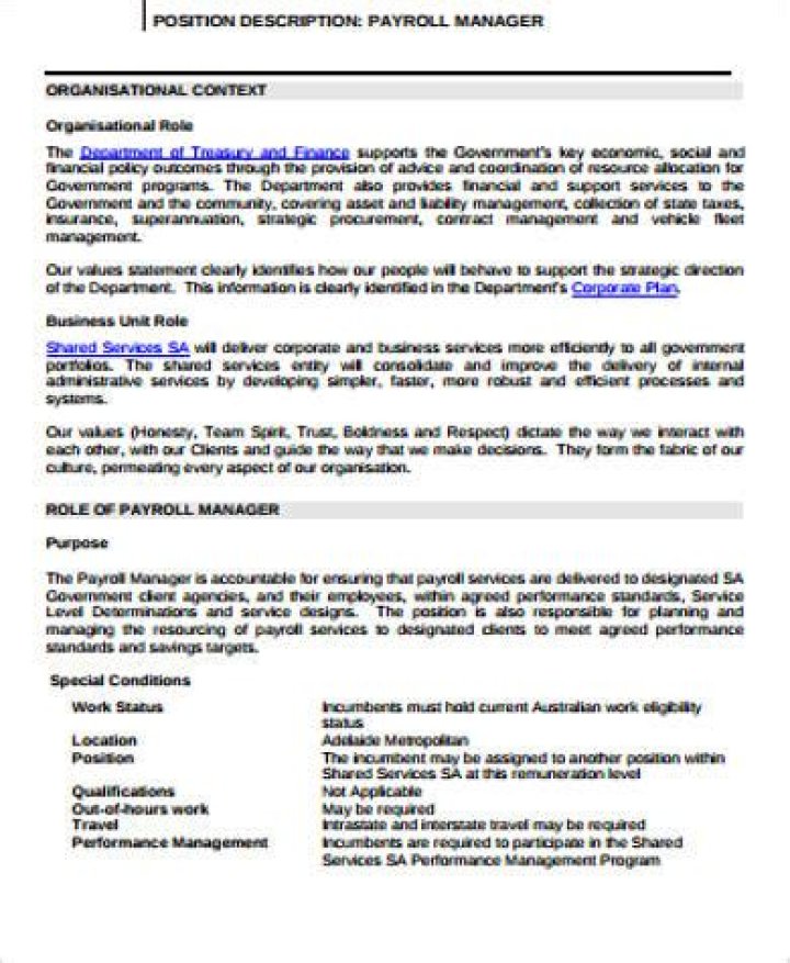 Payroll Manager Job Description PDF for Hiring Professionals