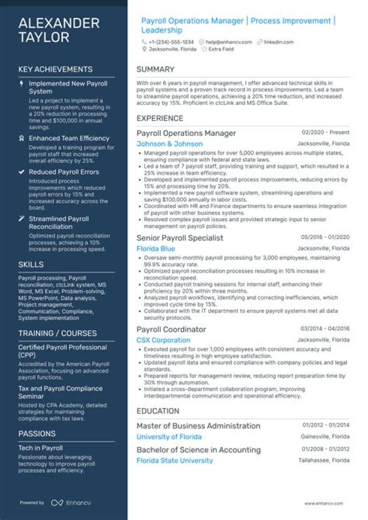 Payroll Manager Resume PDF for Instant Download