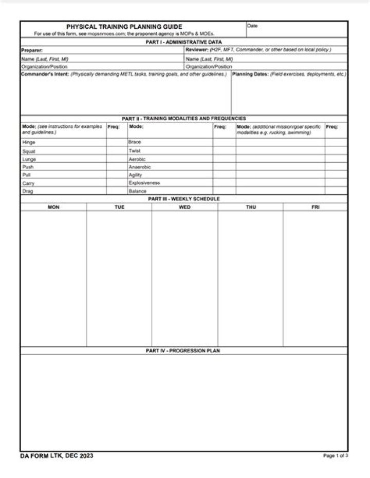 Army PT Plan Worksheet PDF – Download Training Template
