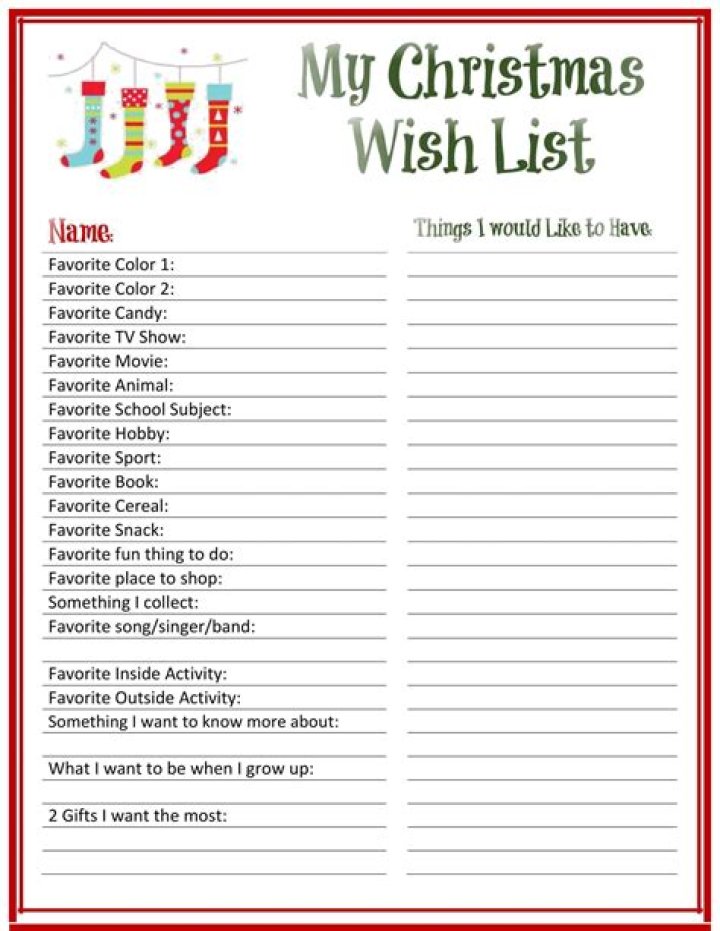 Printable PDF Christmas Wish List for Kids & Adults