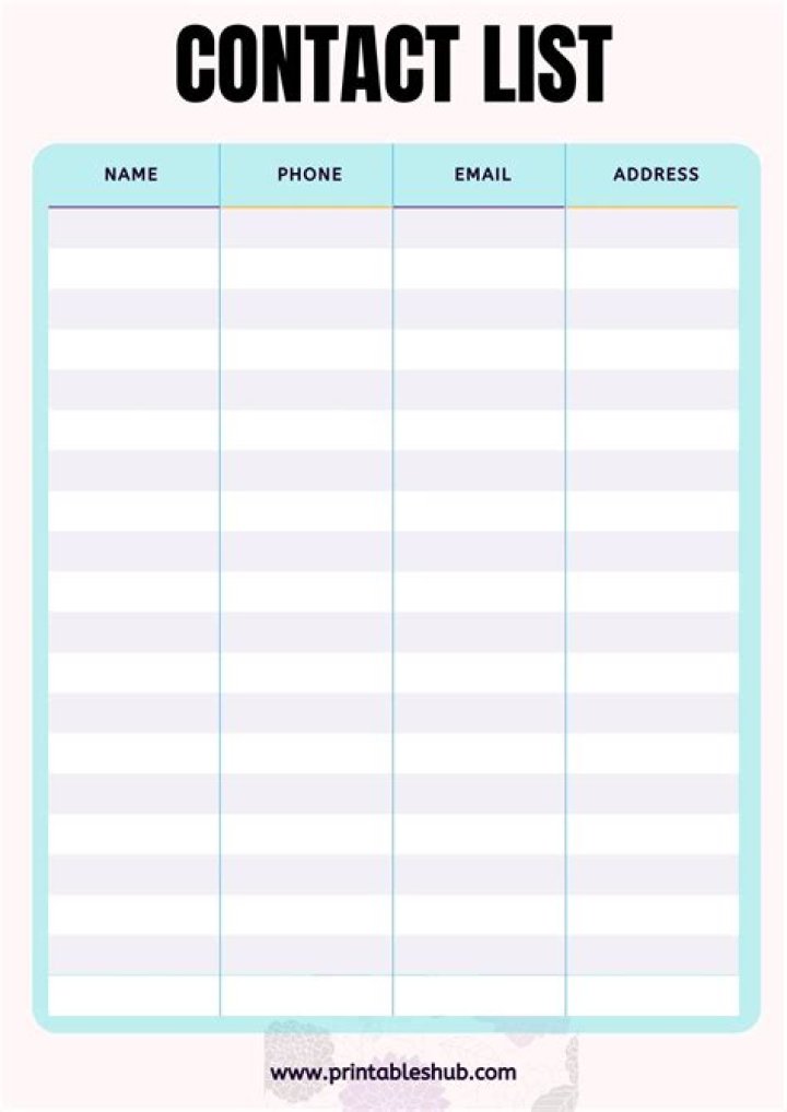 Download Free PDF Contact List