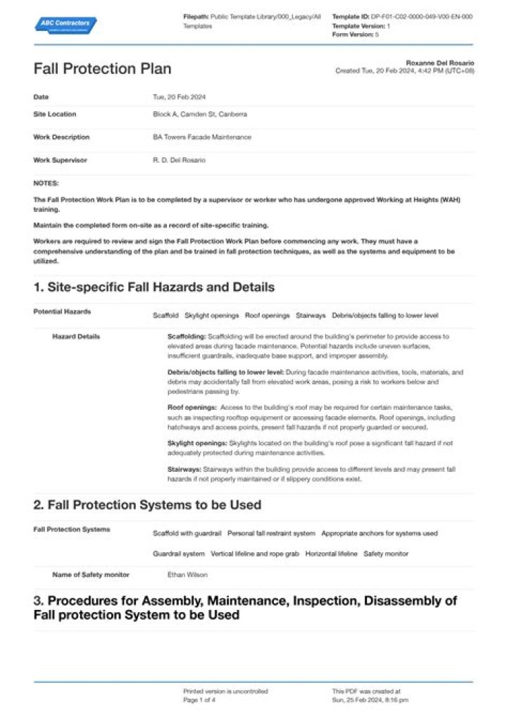 PDF Fall Protection Rescue Plan Template for Workplace Safety