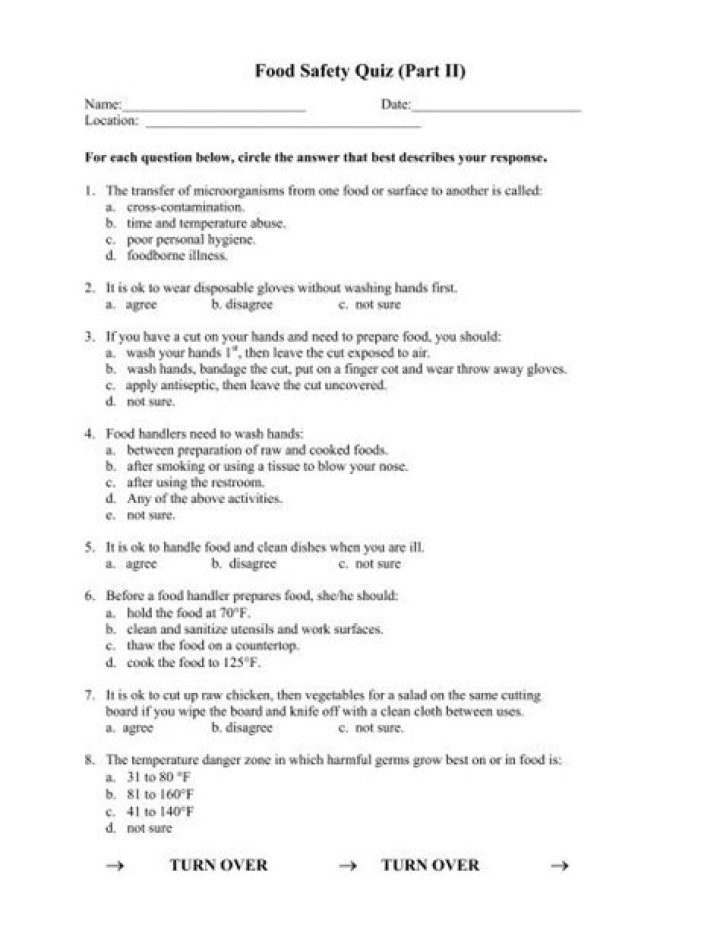 PDF Food Safety Quiz Questions and Answers for Passing Exam
