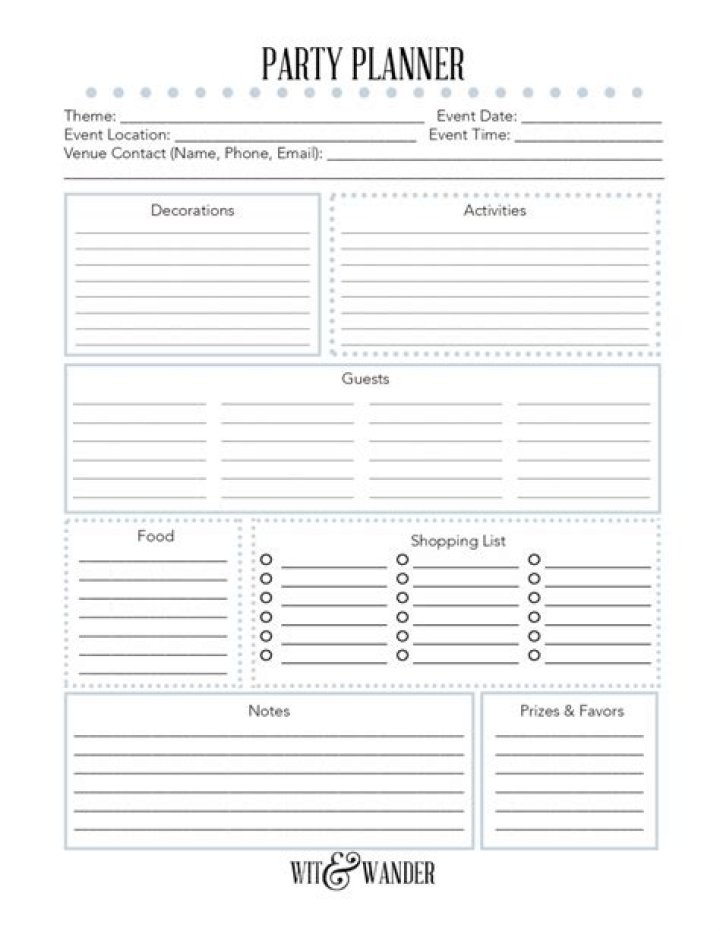 Free Printable PDF Party Planning Worksheet
