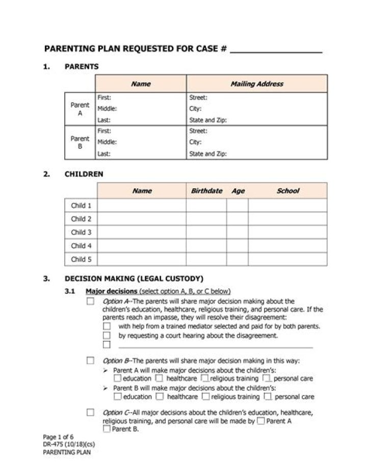 Download Your Free PDF Parenting Plan Template