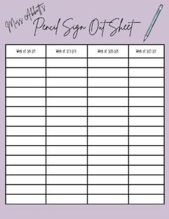 Free Pencil Sign Out Sheet PDF Template Download