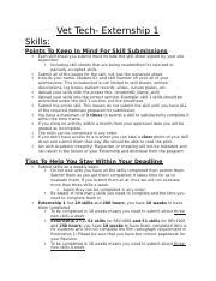Penn Foster Vet Tech Externship 1: Essential Skills List PDF