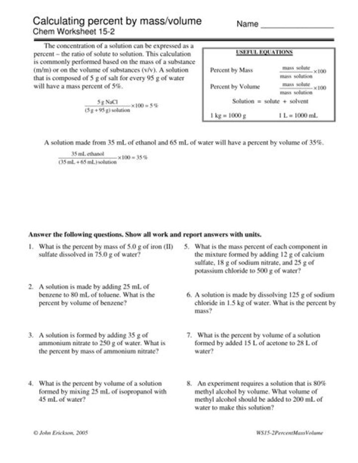 Percent by Mass Problems with Answers PDF | Quick Study Guide