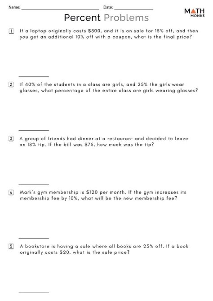 Percent Word Problems Worksheet with Answers PDF – Instant Download