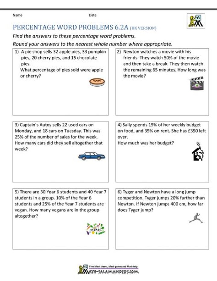 Percentage Word Problems Worksheets for Grade 7 PDF with Answers