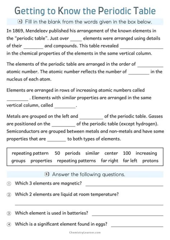 Periodic Table Questions and Answers PDF for Class 10 – Instant Study Guide