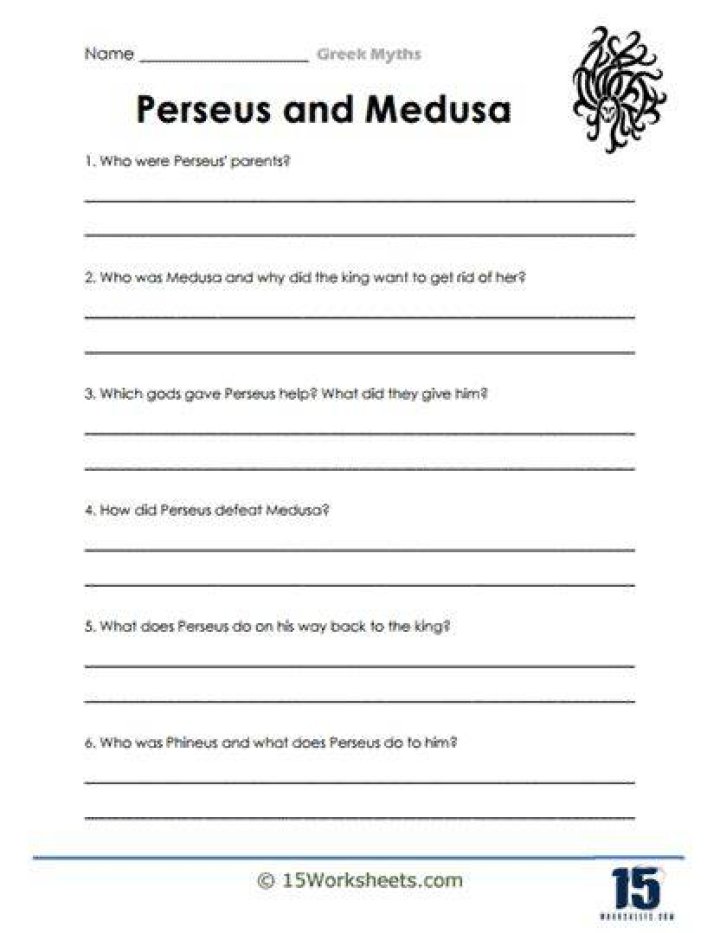 Perseus and Medusa Worksheet PDF: Printable Classic Mythology Activities