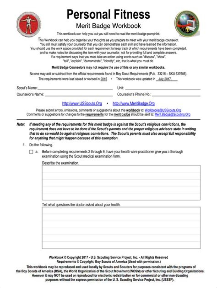 Download Free Personal Fitness Merit Badge Worksheet PDF