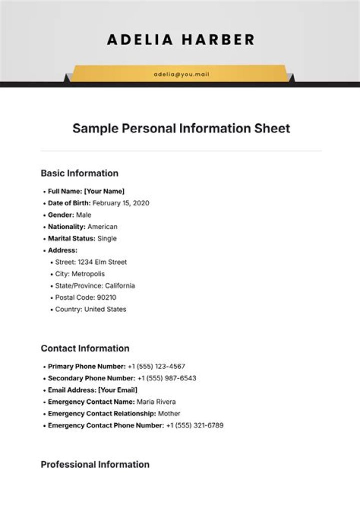 Personal Information Sheet for Students PDF – Download Instantly