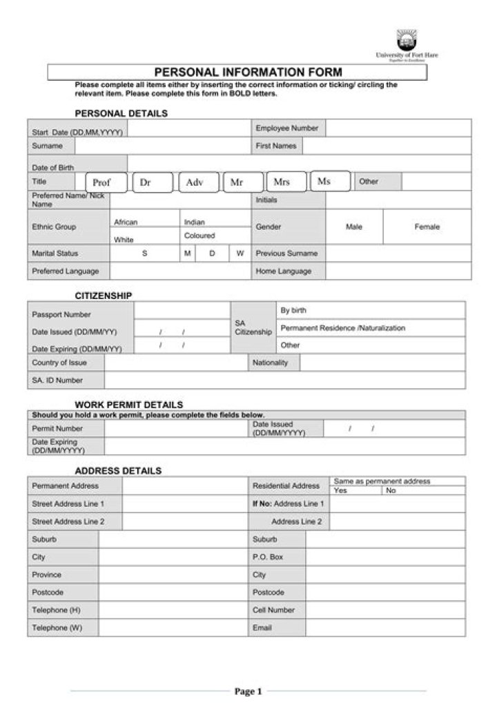 Download Your Personal Information Sheet PDF