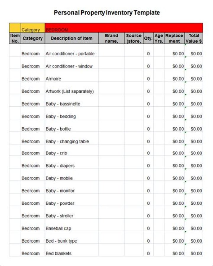 Personal Property Inventory List PDF for Home & Storage