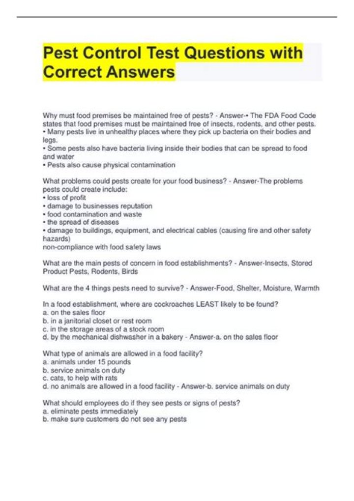 Pest Control Test Questions & Answers PDF: Expert Prep Guide