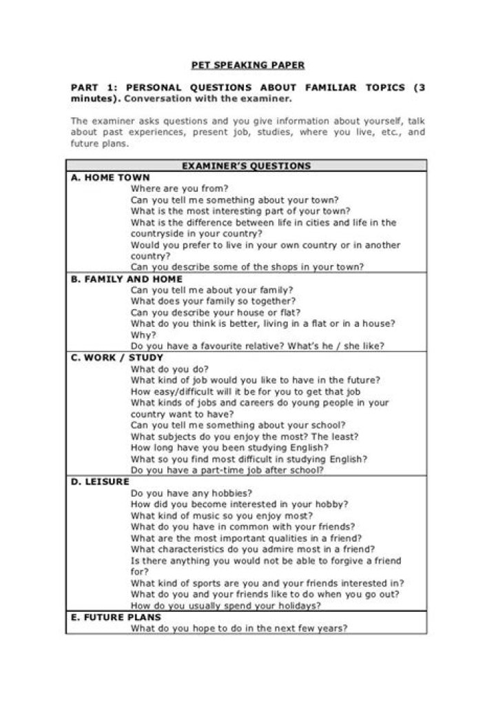 Pet Speaking Part 1 Questions PDF – Expert Answers Now