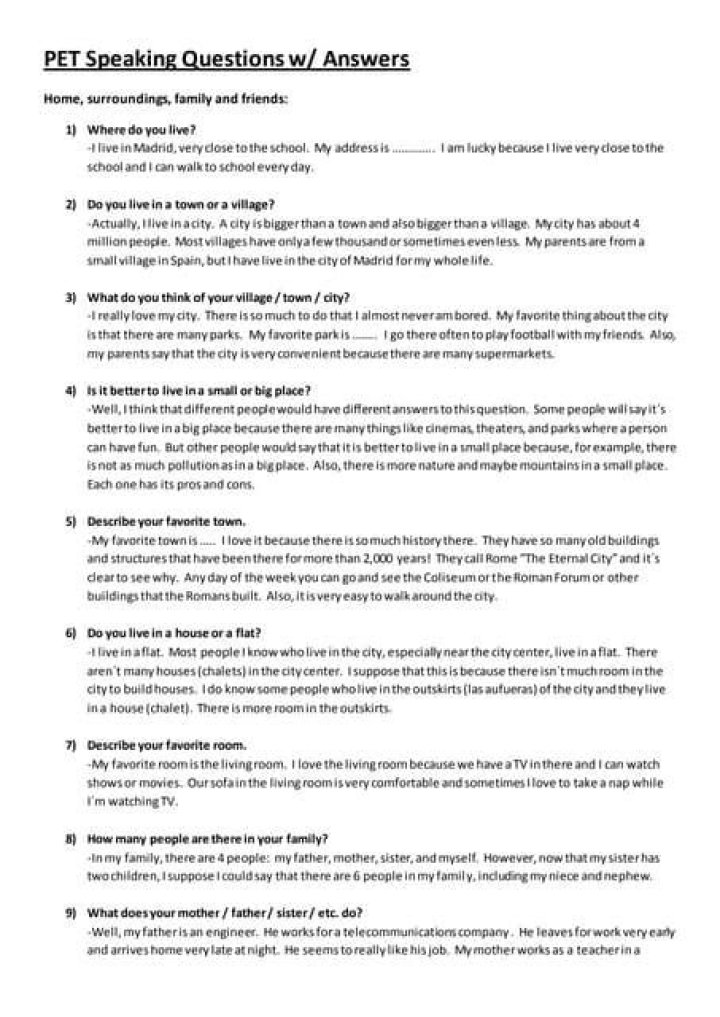 Pet Speaking Questions & Answers PDF: Expert Guide