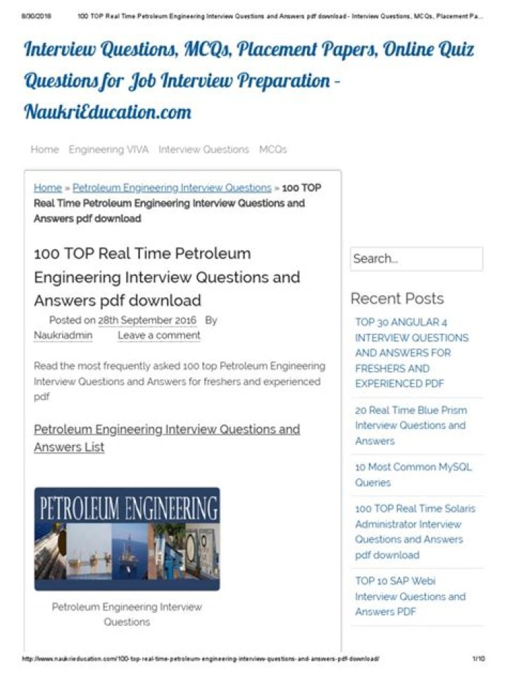 Top Petroleum Engineering Interview Questions & Answers PDF