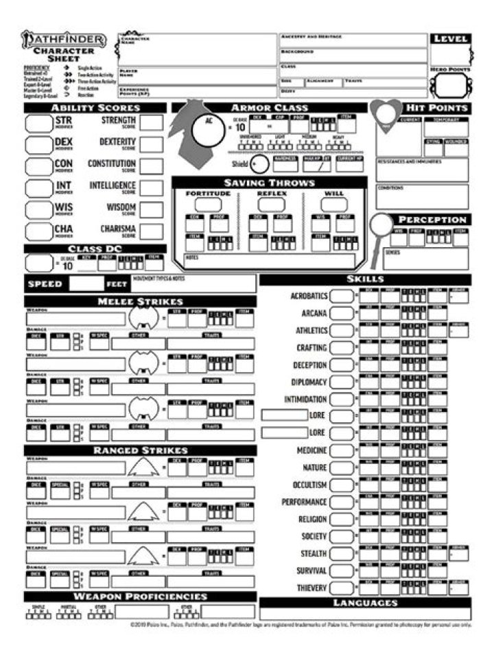Download Free PF2E Character Sheet PDF for Custom Characters