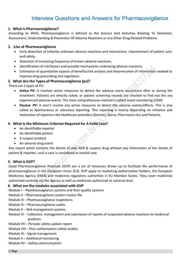 Pharmacovigilance Interview Questions & Answers PDF Guide