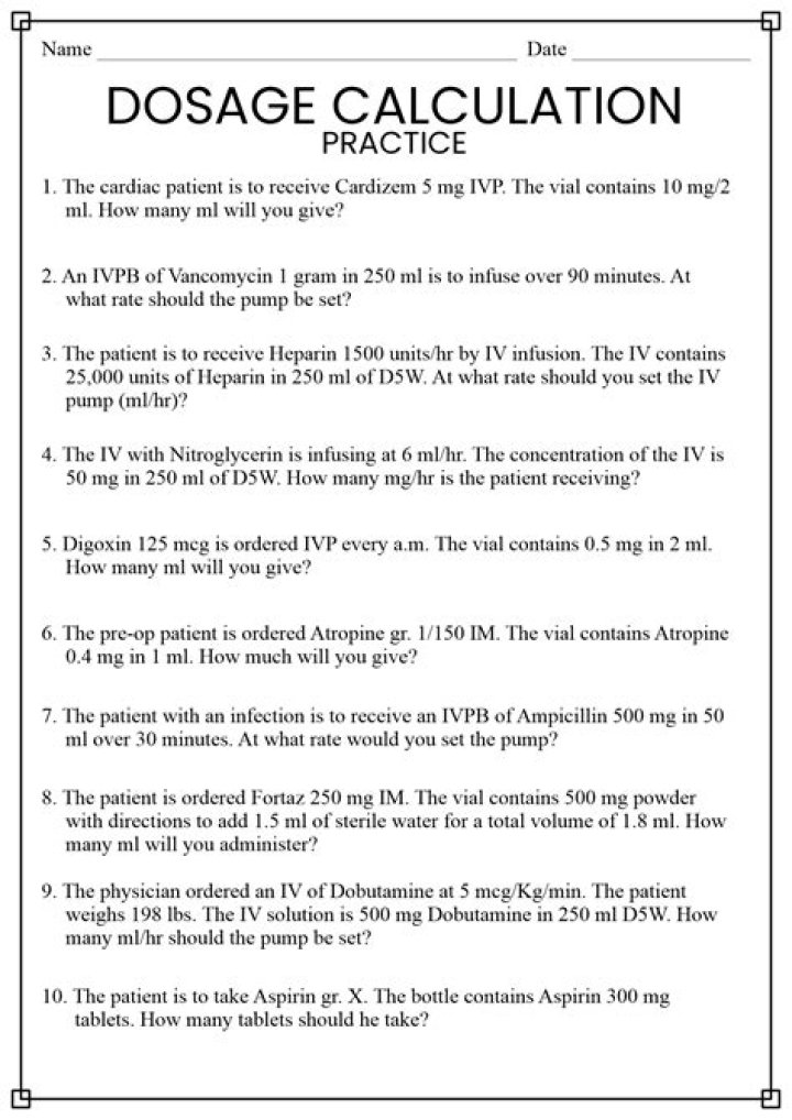 Pharmacy Calculations Worksheets PDF for Accurate Drug Dosing