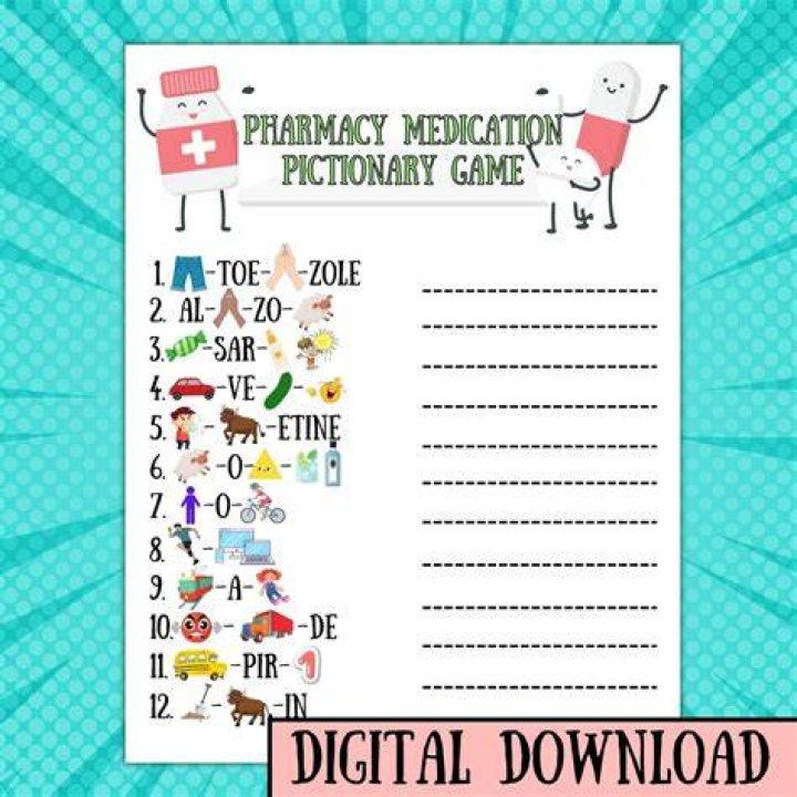 Pharmacy Medication Pictionary Game Answers PDF for Kids & Adults