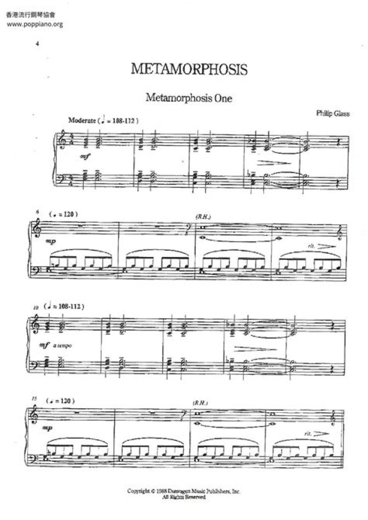 Philip Glass Metamorphosis 1 Sheet Music PDF – Instant Download