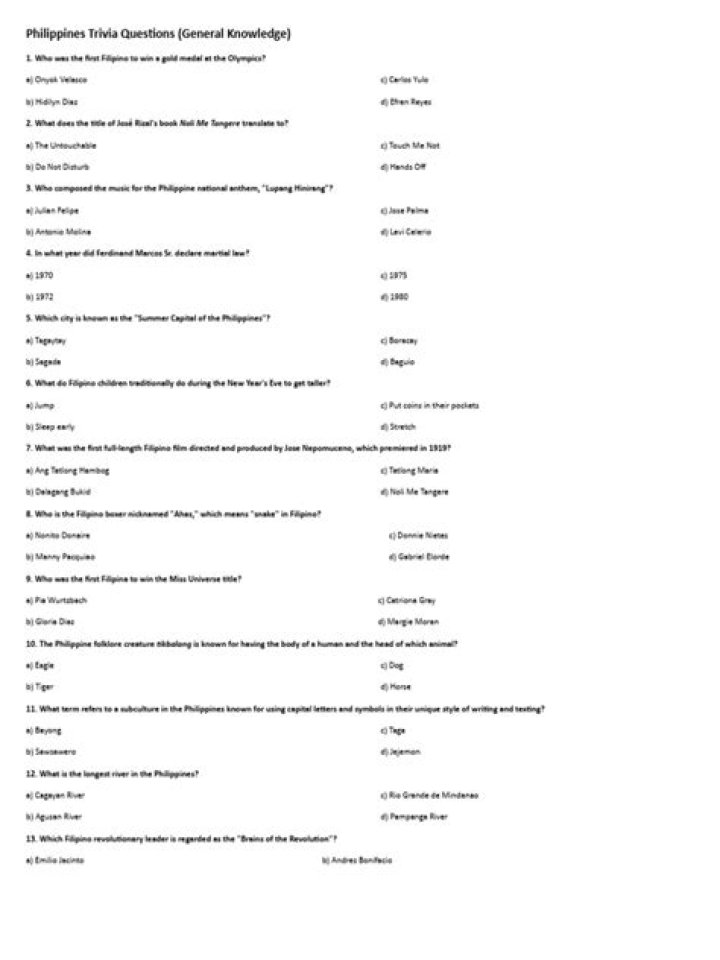 Philippine Trivia Questions and Answers PDF for Fun & Learning