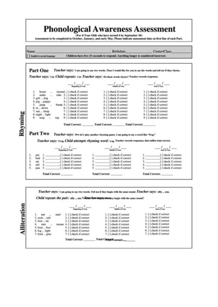 Free Phonological Awareness Screening Test PDF for Early Readers