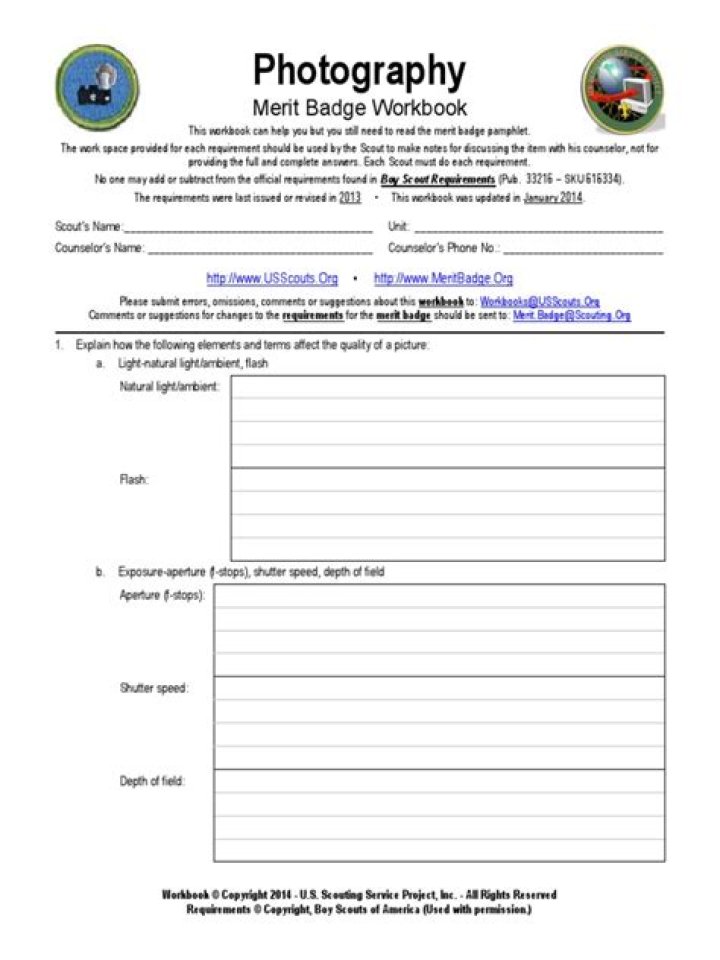 Free Photography Merit Badge Worksheet PDF – Perfect for Scouts