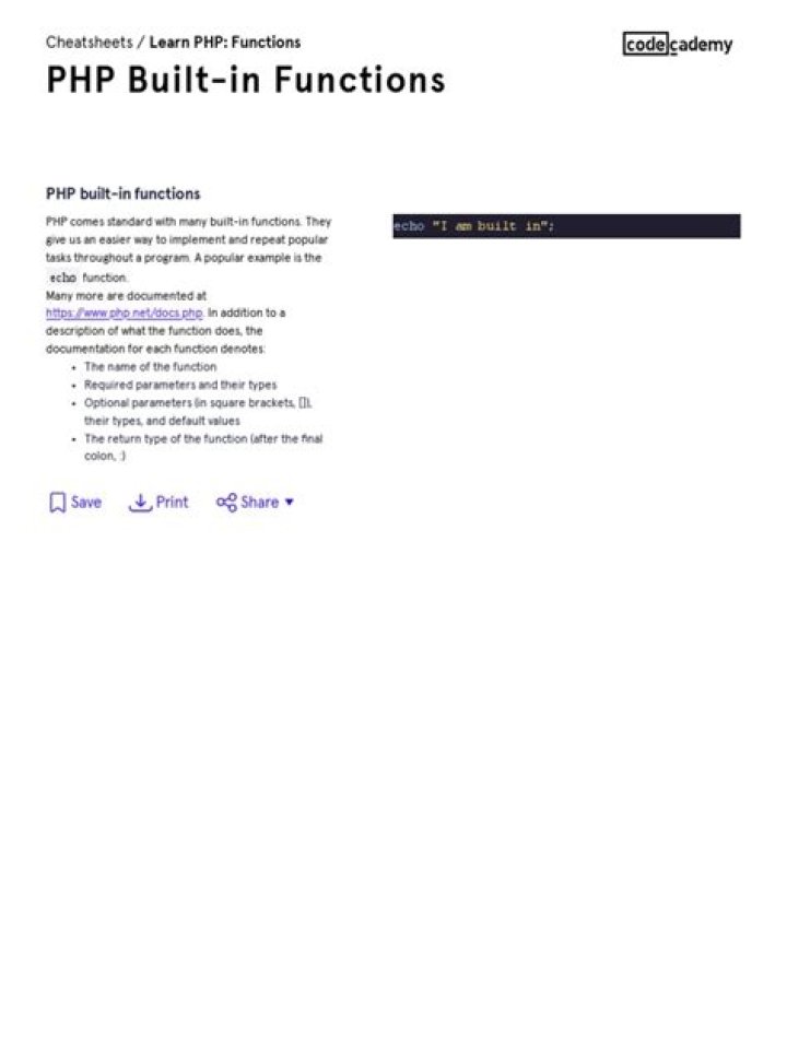 PHP Built-in Functions List with Examples – PDF Guide